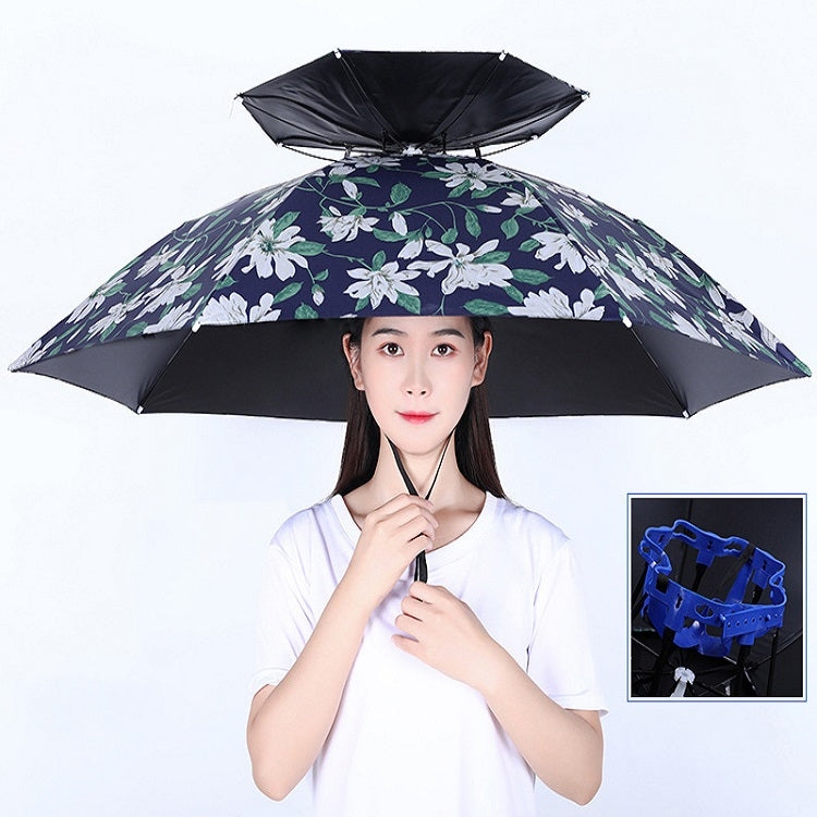 Double-layer Fishing Umbrella Hat Outdoor Sunscreen And Rainproof Folding Umbrella  Hat, Color: 95 Blue (Rubber